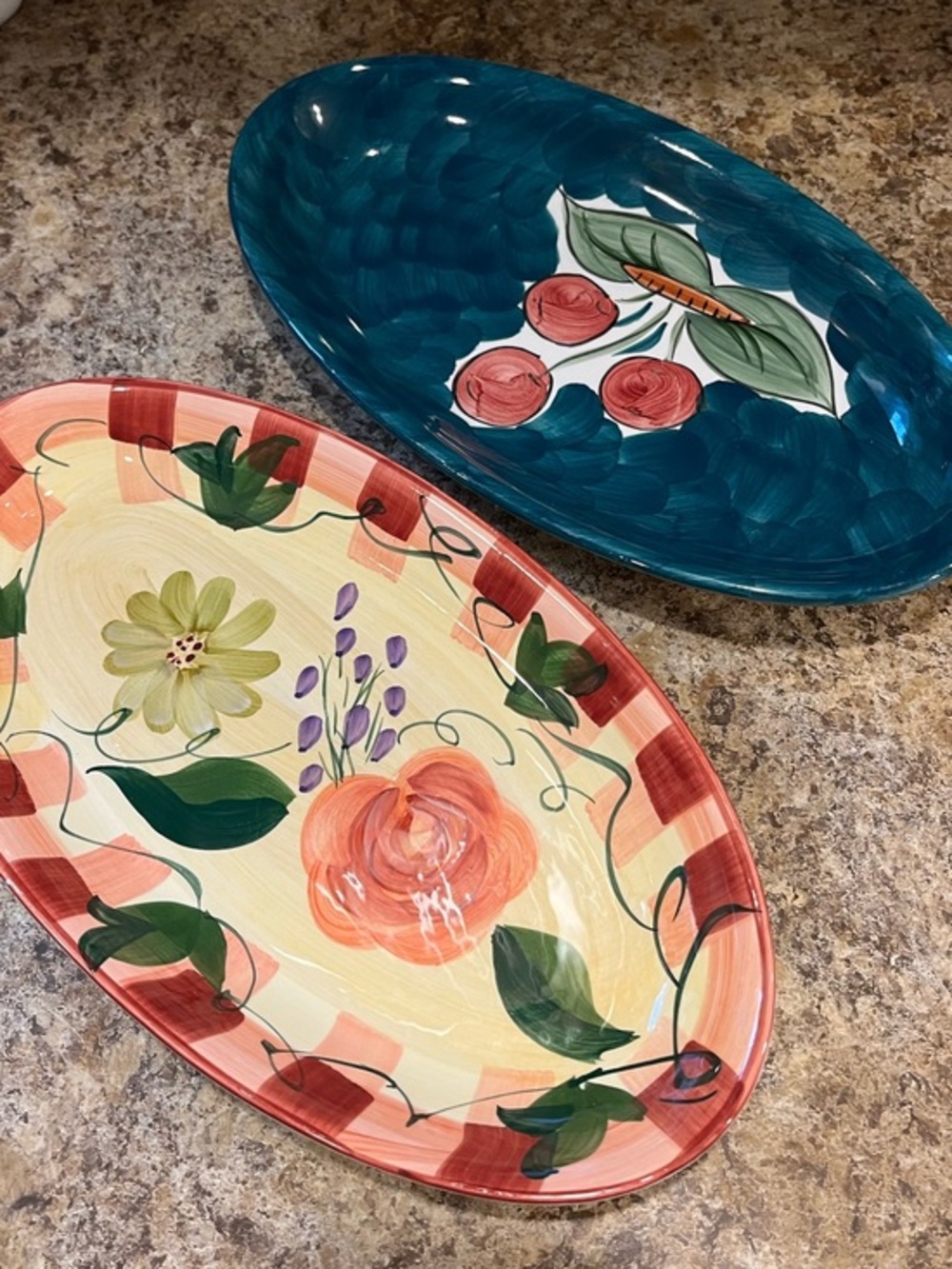 Fruit and Floral Ceramic Oval Serving Platters - Set of 2